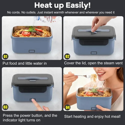 Miniatura 5 de Monteka Fiambrera eléctrica inalámbrica para adultos, calentador de alimentos portátil recargable de 1.8L, lonchera calentada, regalos de elefante