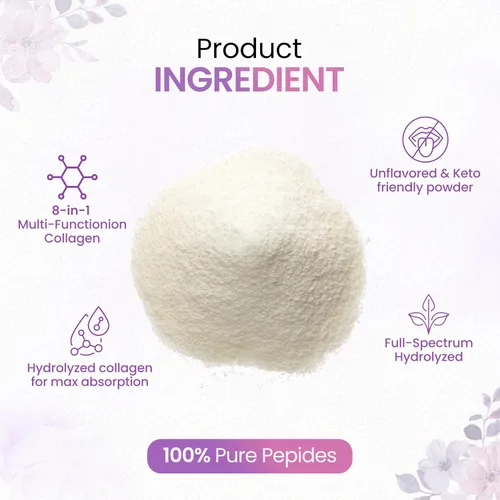 Miniatura 3 de Polvo de péptidos de colágeno múltiple, 1 libra de colágeno en polvo, tipo I, II, III, V, X con biotina, ácido hialurónico, vitamina C, proteína