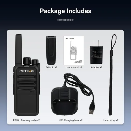 Miniatura 9 de Retevis RT68H Walkie Talkies para adultos, radio de 2 vías de largo alcance, intuitivo, canal, pantalla de energía, VOX manos libres, bloqueo