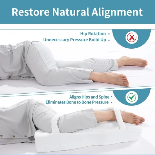 Miniatura 5 de HOMBYS Almohada de rodilla de espuma viscoelástica para dormir de lado, almohada de piernas para dormir con correas, elevación de cadera y piernas