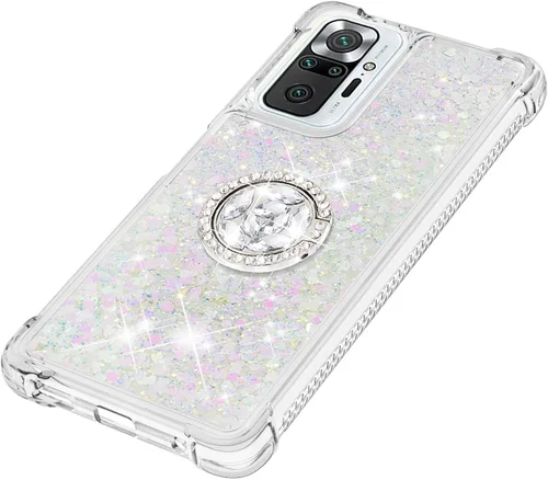 Miniatura 6 de CCSmall Funda para Xiaomi Redmi Note 10 Pro/Pro Max Glitter Liquid Quicksand, cubierta transparente brillante para teléfono con soporte de anillo