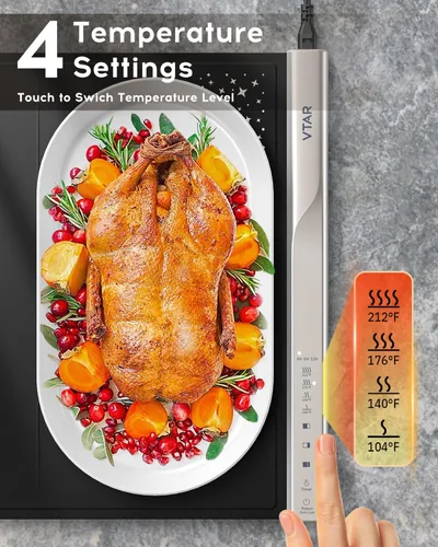 Miniatura 2 de VTAR Alfombrilla Eléctrica de Calentamiento de Alimentos y Bandeja Calentadora para Servidores de Buffet de Fiesta, Calentamiento de Doble Zona