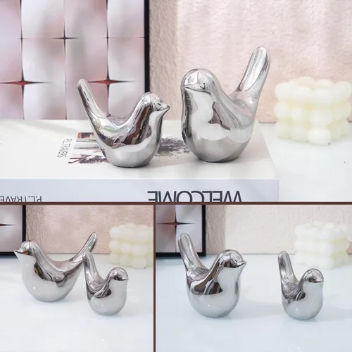 Miniatura 5 de Estatuas de pájaros de plata Notakia, decoración del hogar, estilo moderno, adornos decorativos para decoración de mesa plateada, sala de estar, 2