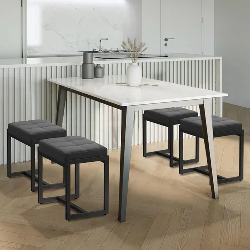 Miniatura 7 de Taburete de tocador, taburetes de silla de tocador para sala de maquillaje, taburete cuadrado de lino para tocador, otomanos pequeños acolchados