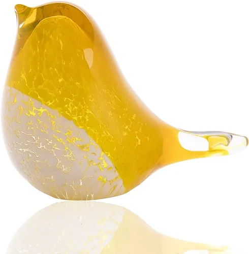QFkris Figura de pájaro de cristal soplado hecha a mano de 4 pulgadas, regalo para Navidad, cumpleaños, decoración del hogar, pisapapeles amarillo