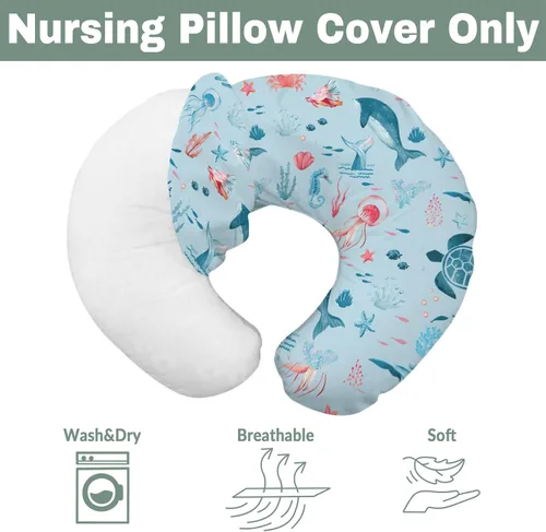 Miniatura 7 de Lindas fundas de almohada de lactancia de animales marinos para niño y niña, tortuga, ballena, medusa, caballo marino, funda de almohada para Azul