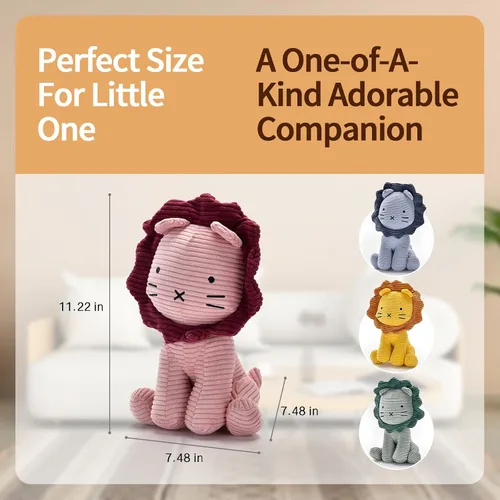 Miniatura 2 de SILI FACTORY - Peluche de león de pana (verde) de 11" para bebé, niño pequeño, niños, adultos - Juguetes de león de pana: adorable juguete hecho