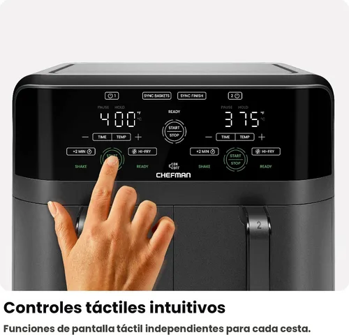 Miniatura 7 de Chefman Freidora de Aire de Doble Canasta de 6 Cuartos - Pantalla Táctil Digital, Smart Sync Finish, Hi-Fry, Apagado Automático, 2 Canastas de Freír