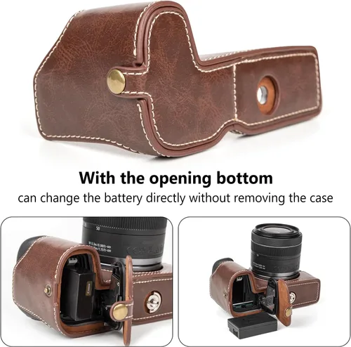Miniatura 3 de MUZIRI KINOKOO Funda para cámara Canon EOS R8/RP DSLR, estilo retro funda protectora de piel sintética con agarre de mano y diseño inferior de Café
