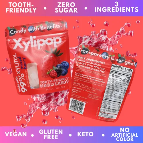 Miniatura 6 de Xylipop Mezcla de bayas – Caramelo de xilitol apto para los dientes Hecho con 3 ingredientes orgánicos Sin azúcar y vegano Golosina segura