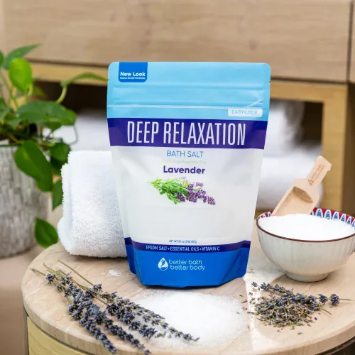 Miniatura 3 de Sal de baño de relajación profunda, 32 onzas, sal de Epsom con aceite esencial de lavanda natural más vitamina C en bolsa sin BPA con sello fácil