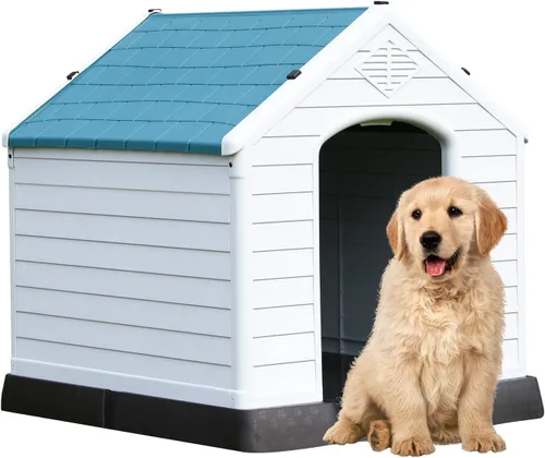 Casa para perros, perreras para perros al aire libre, refugio impermeable para mascotas, perrera de plástico duradero para perros pequeños, medianos