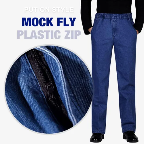 Miniatura 3 de IDEALSANXUN Pantalones de mezclilla de ajuste holgado con cintura elástica para hombre