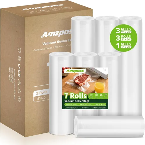 Bolsas selladoras al vacío para alimentos, paquete de 7, 8 x 20 pies (3 rollos) + 11 x 20 pies (3 rollos) + 6 x 20 pies (1 rollo), bolsas de tamaño