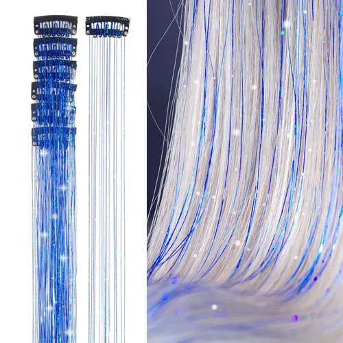 Miniatura 11 de Extensiones de oropel con clip para el cabello, reflejos castaños, 20.5 pulgadas, 6 piezas por paquete, extensiones de cabello sintético multicolor
