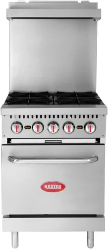 Kratos Cocina de Gas Comercial de 24 Pulgadas de Ancho con Cuatro Quemadores y Horno Estándar, Cocina de Acero Inoxidable para Restaurantes, 150,000