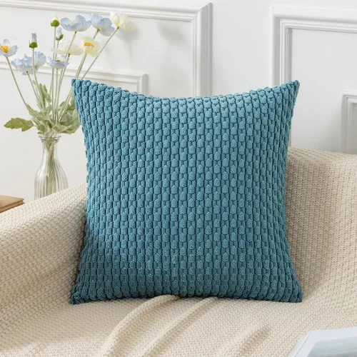 Miniatura 55 de K Kevin Textile - Juego de 2 fundas de almohada decorativas de corduroy suave azul con rayas estilo bohemio, fundas de almohada para sofá, cama