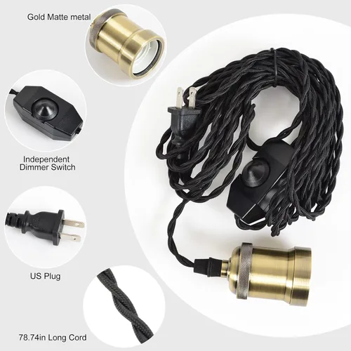 Miniatura 6 de Kit de cable de luz colgante con interruptor regulador, luces colgantes estilo granja de 19.69 pies de longitud del cable de alimentación, cable