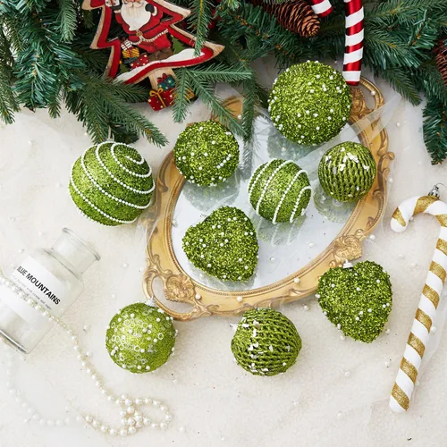 Miniatura 5 de 16 adornos de corazón verde y bolas de Navidad, decoraciones de bolas de Navidad, bolas de perlas colgantes de plástico inastillables para fiestas