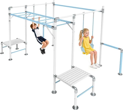 Miniatura 8 de Gimnasio de la Jungla al Aire Libre con Marco de Barras para Monos, Set de Escalada, Barra de Trapecio, Columpio de Cinturón, Barras de Gimnasia