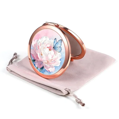 Miniatura 20 de Espejo Compacto Oro Rosa Espejo de Maquillaje Mini Espejo de Bolsillo Plegable Espejo de Mano Portátil de Doble Cara 2x 1x Aumento para Mujeres