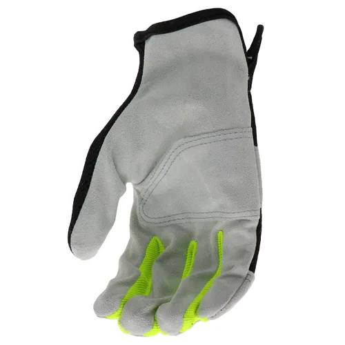Miniatura 5 de BOSS Guantes de trabajo de piel de vaca dividida para hombre, de alta visibilidad, acolchado de nudillos, resistente a desgarros, respaldo de malla
