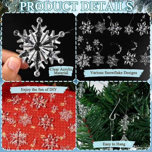 Miniatura 4 de OuMuaMua 24 adornos de copo de nieve de cristal de Navidad para decoraciones de árbol de Navidad, adornos acrílicos transparentes colgantes
