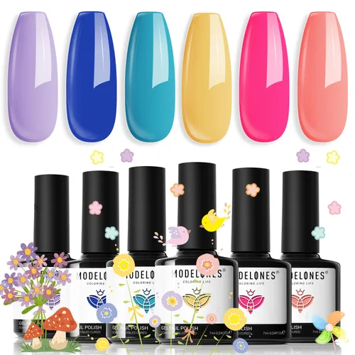 Miniatura 9 de modelones - Juego de 6 esmaltes en gel, tonos verano, rosa, rosa fuerte, rosa neón, blanco, magenta, de suave claro a oscuro,arte para amantes