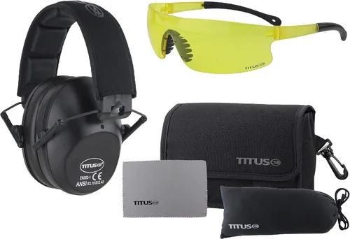 Miniatura 14 de TITUS Paquete combinado de orejeras y gafas de seguridad de línea delgada Marco negro G26/lente amarilla