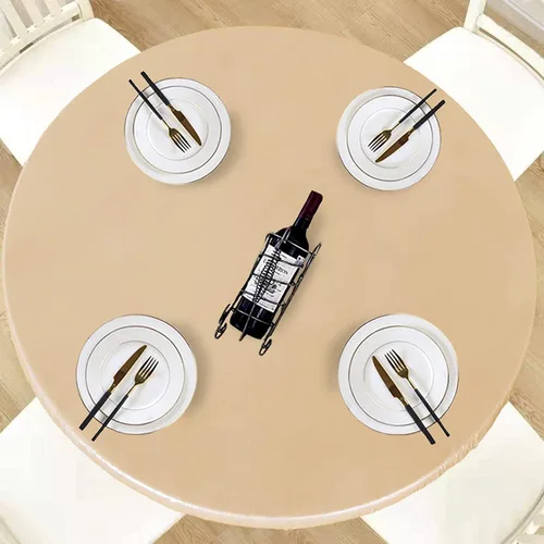 Miniatura 36 de LUSHVIDA - Mantel para mesa redonda impermeable y con borde elástico, de vinilo, ajustable a la mesa, mantel de plástico con borde elástico