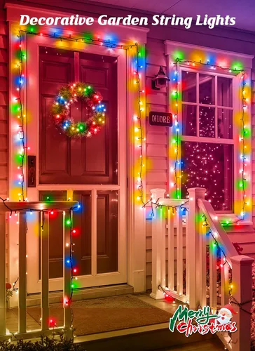 Miniatura 7 de Brightown - Paquete de 2 luces solares de Navidad en tira para exteriores, total 44 metros, 400 LED, luces de hadas parpadeantes impermeables con 8