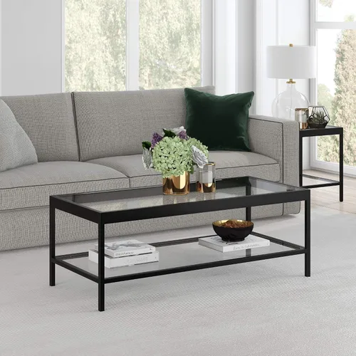 Miniatura 5 de Henn&Hart Mesa de centro rectangular rectangular de 45 pulgadas de ancho en bronce ennegrecido, mesas de centro rectangulares modernas para sala