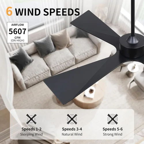 Miniatura 8 de WINGBO Ventilador de techo para exteriores de 54 pulgadas sin luces, 4 cuchillas de plástico ABS, motor CC reversible, control remoto de 6 Negro