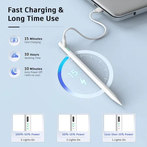 Miniatura 2 de Lápiz óptico para iPad 2018-2024, 15 minutos de carga rápida Apple Pen iPad lápiz con rechazo de palma y sensibilidad de inclinación, compatible