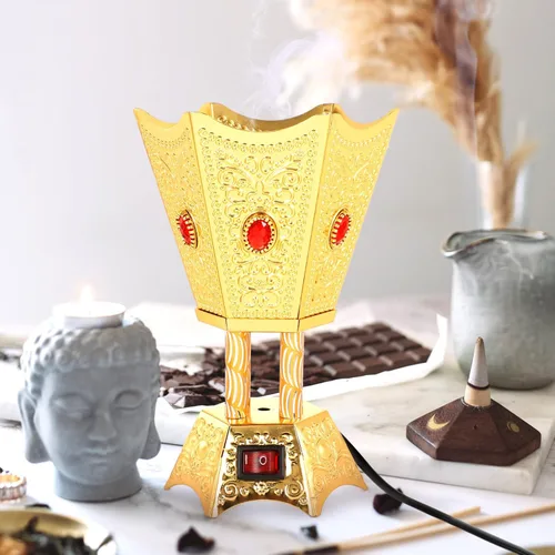 Miniatura 9 de FOMIYES Quemador de incienso eléctrico, estilo Oriente Medio, incensario portátil para oficina y decoración del hogar, ideal para yoga, spa