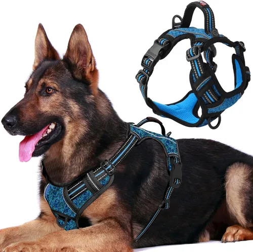 BARKBAY Arnés para perro sin tirones con bolsillo para etiqueta de identificación, resistente, reflectante, fácil control para perros grandes