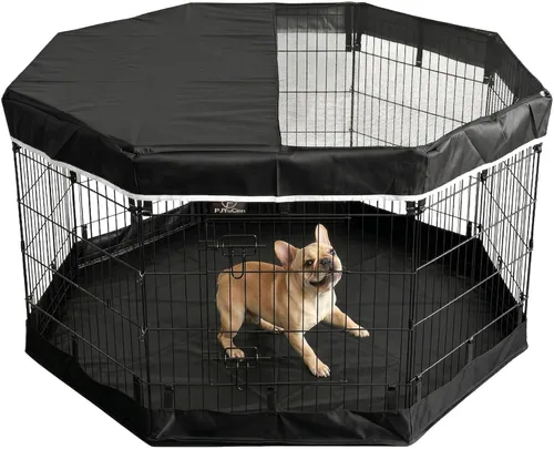 PJYuCien Corralito octogonal para perros con cubierta superior y almohadilla inferior, bolígrafo de ejercicio plegable de metal, 8 paneles de 30