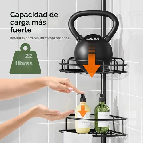 Miniatura 2 de HAMITOR Poste de tensión para regadera: organizador de estante de esquina de baño a prueba de óxido de 4 niveles para inquilinos, estante grande