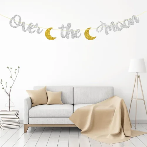 Miniatura 4 de Dill-Dall Cartel sobre la luna, decoración de banderines para fiesta de baby shower, suministros de decoración de amor hasta la luna y espalda