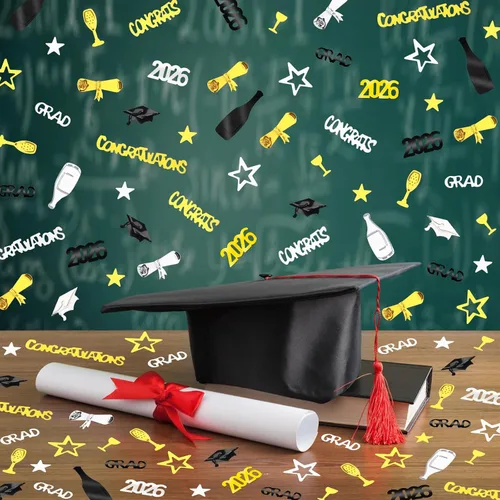 Miniatura 6 de MARFOREVER Confeti de graduación verde, negro y dorado, confeti de graduación de clase de 2026, centro de mesa para eventos temáticos de 2026