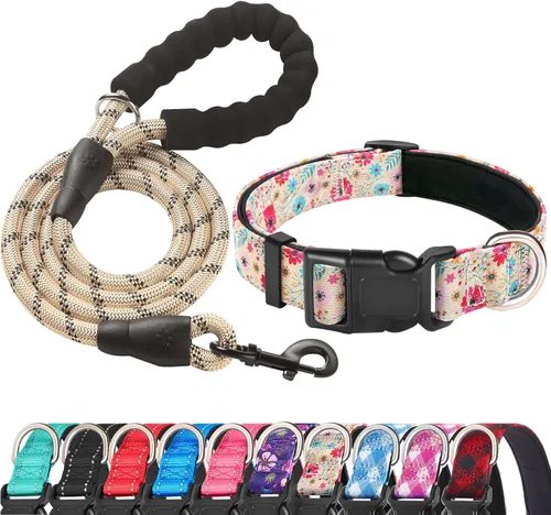 Miniatura 9 de Ladoogo Collar reflectante para perro acolchado con neopreno suave, collares de nailon transpirables y ajustables para perros pequeños, medianos