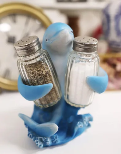 Miniatura 2 de Ebros Gift Náutico Ocean Marina Dolphin Rising Above Sea Waves Hugging Salt and Pepper Shakers Holder Figurine Stand For Coastal Beach Marine