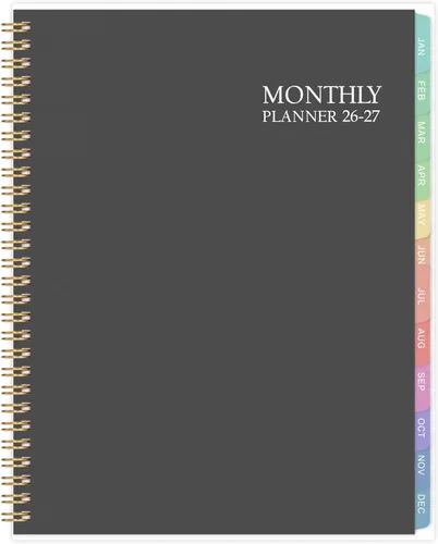Agenda mensual 2026-2027, agenda mensual 26-27, planificador de 18 meses con pestañas coloridas, julio 2026-diciembre 2027, 8 x 10 pulgadas,