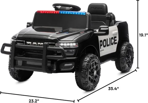 Miniatura 7 de Kidzone Camión de Policía de 12V para Montar, Camión Eléctrico RAM 3500 con Licencia para Niños con Control Remoto, Música Bluetooth, Luces LED