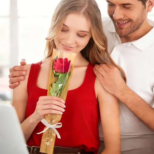 Miniatura 7 de Mauproy Paquete de 50 fundas de rosas individuales, bolsas de flores individuales, bolsas de papel kraft con cintas para graduación, barras
