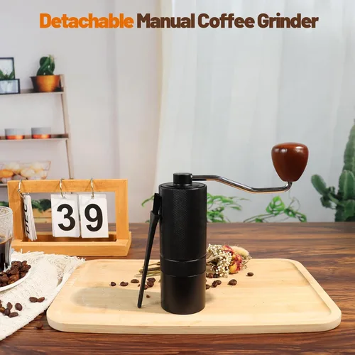 Miniatura 9 de Molinillo de café manual, caja de regalo, rebaba cónica desmontable de acero inoxidable, molinillo de granos de café de aluminio con 25 ajustes