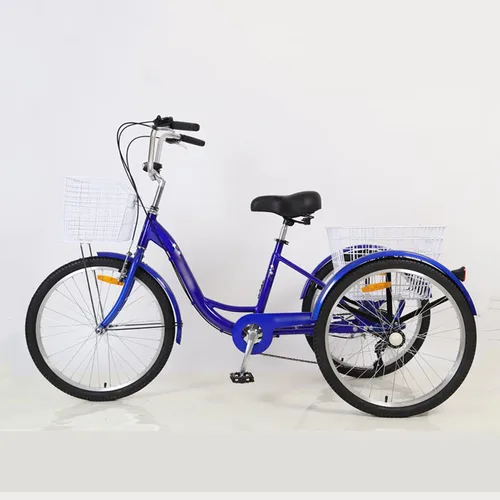Triciclo para adultos de 24 pulgadas, bicicleta de tres ruedas de 7 velocidades con cesta grande, bicicletas cómodas para recreación, compras,