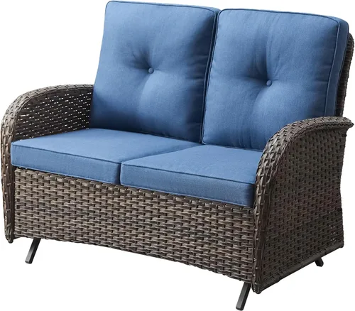 Miniatura 12 de Belord Banco planeador para exteriores, sofá biplaza para patio, capacidad de peso de 500 libras, sofá de mimbre de 2 plazas, muebles pequeños