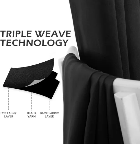 Miniatura 6 de MYSKY HOME - Cortinas opacas extra largas de 95 pulgadas en negro para dormitorio, con aislamiento térmico, oscurecimiento de la habitación y ojales