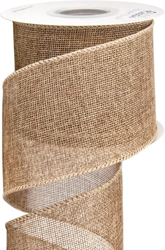 Miniatura 14 de Ribbli Cinta con alambre de arpillera verde salvia/musgo primaveral, 2 pulgadas x 10 yardas continuas, cinta de borde con alambre para lazo grande